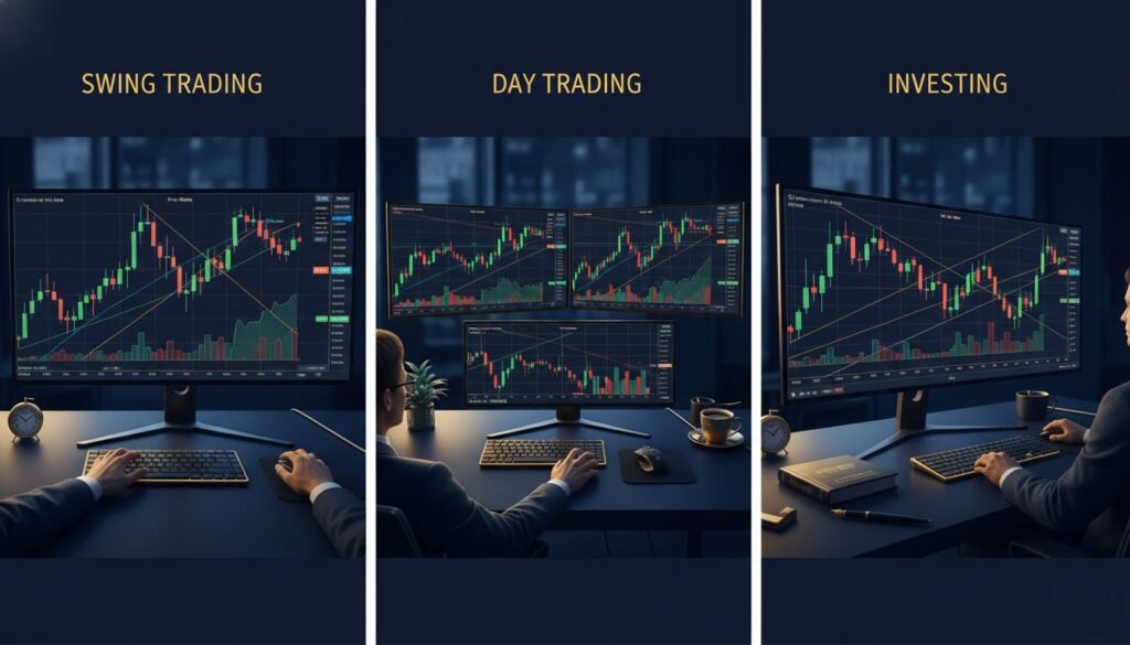 Swing trading vs day trading vs long-term investing – timeframes and technical analysis comparison