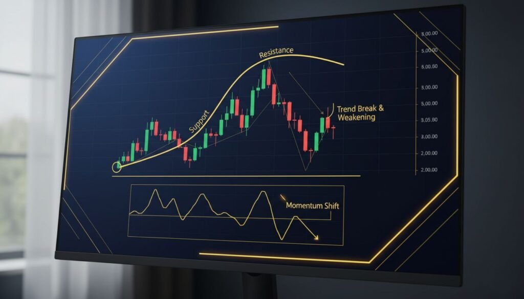 Diagram showing how forex reversal indicators detect trend weakness and momentum shifts